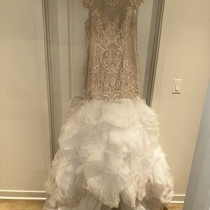 Elegant Beaded Gown with Tulle Skirt + Beaded Cathedral Veil
